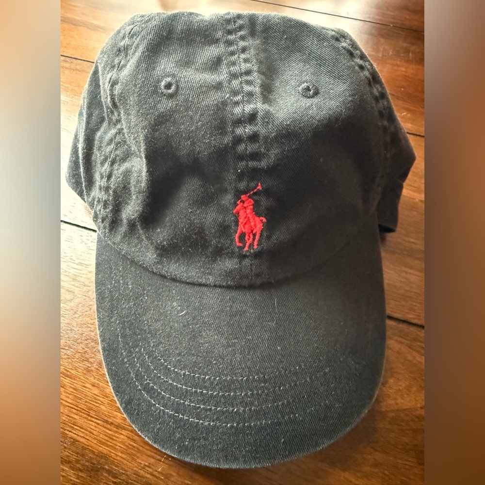 VTG Polo by Ralph Lauren Black Big Pony Hat with Red Embroidery